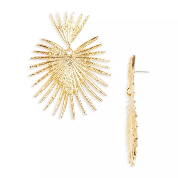 New Kenneth Jay Lane 22K Gold Fan Drop Earrings - Picture 4 of 5